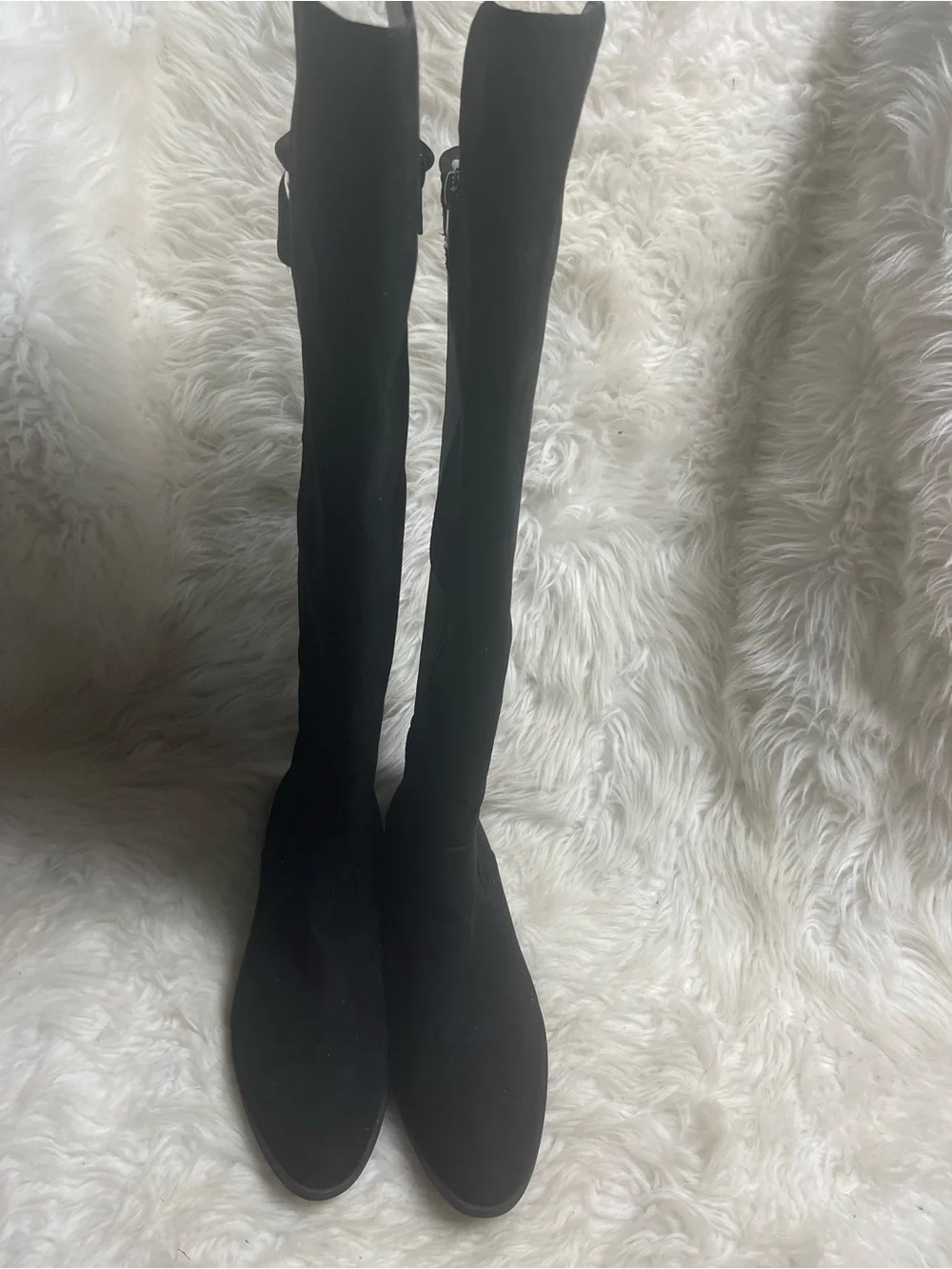 Calvin Klein synthetic suede over the knee boots SZ10 silver accent side zipper